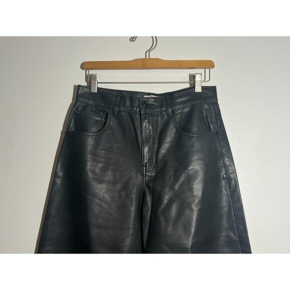 Free People EUC Dark Gray Faux Leather Wide Leg High Rise Pants Sz 28 27" Inseam - Picture 2 of 7